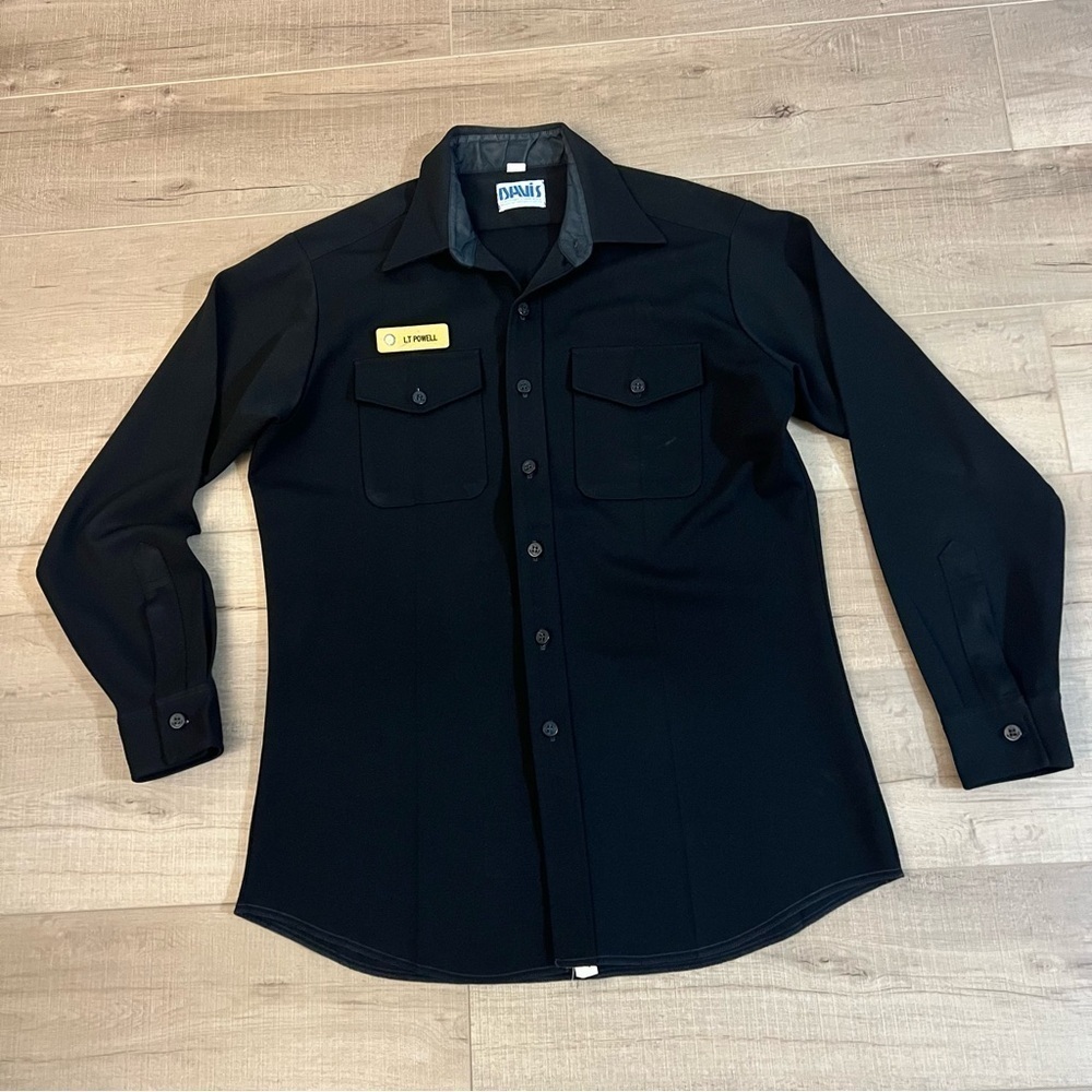 U.S. NAVY Black Uniform Size 16.5 - 35 Long Sleeve Button Up Shirt w/ Name Tag